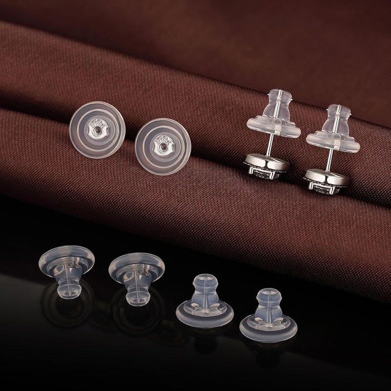 DELECOE Locking Silicone Earring Backs for Studs Droopy Ears Hoops Wires,Hypoallergenice Secure Earring Backs for Heavy Earring,No-Irritate Soft Clear Earring Backs for Women Men（Silver - Image 2